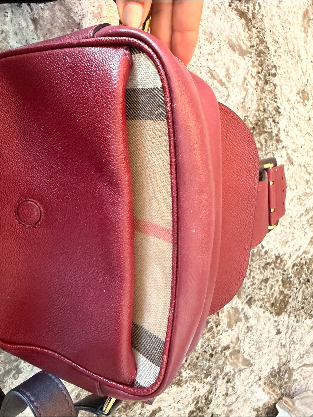 Burberry Burgundy Leather Crossbody with Vintage Check and Gold Hardware - Picture 11 of 16